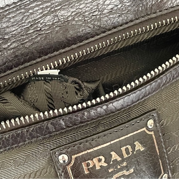 Prada dark brown Vitello leather trimmed nylon doctor bag satchel - Picture 7 of 14